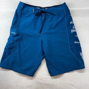 Salt Life Live Salty Blue Board Shorts Mens 32 Fishing Skull Graphic Swim Trunks